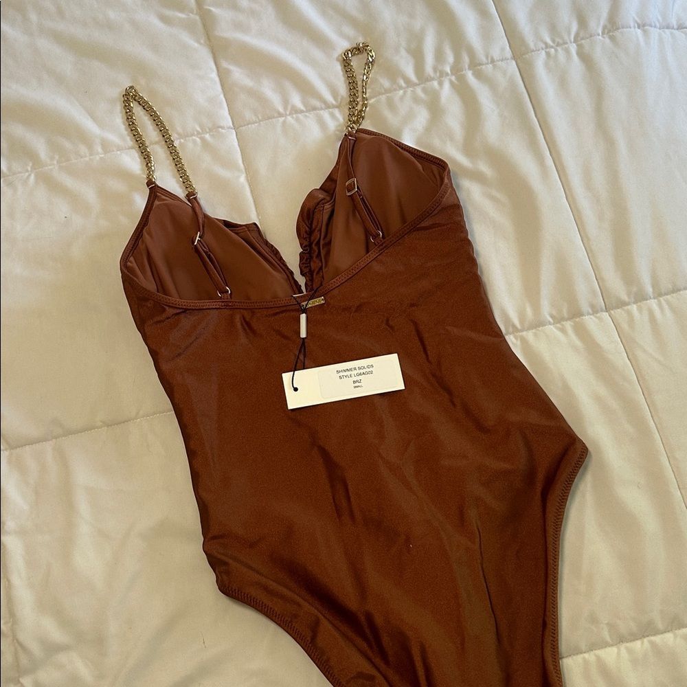 L'AGENCE Lilou One-Piece Swimsuit in bronze shimmer size small NWT - Picture 5 of 6